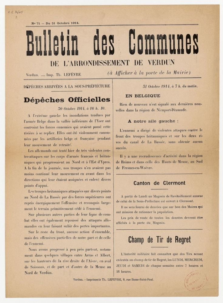 Bulletin des communes de l'arrondissement de Verdun 71 - 31 octobre 1914