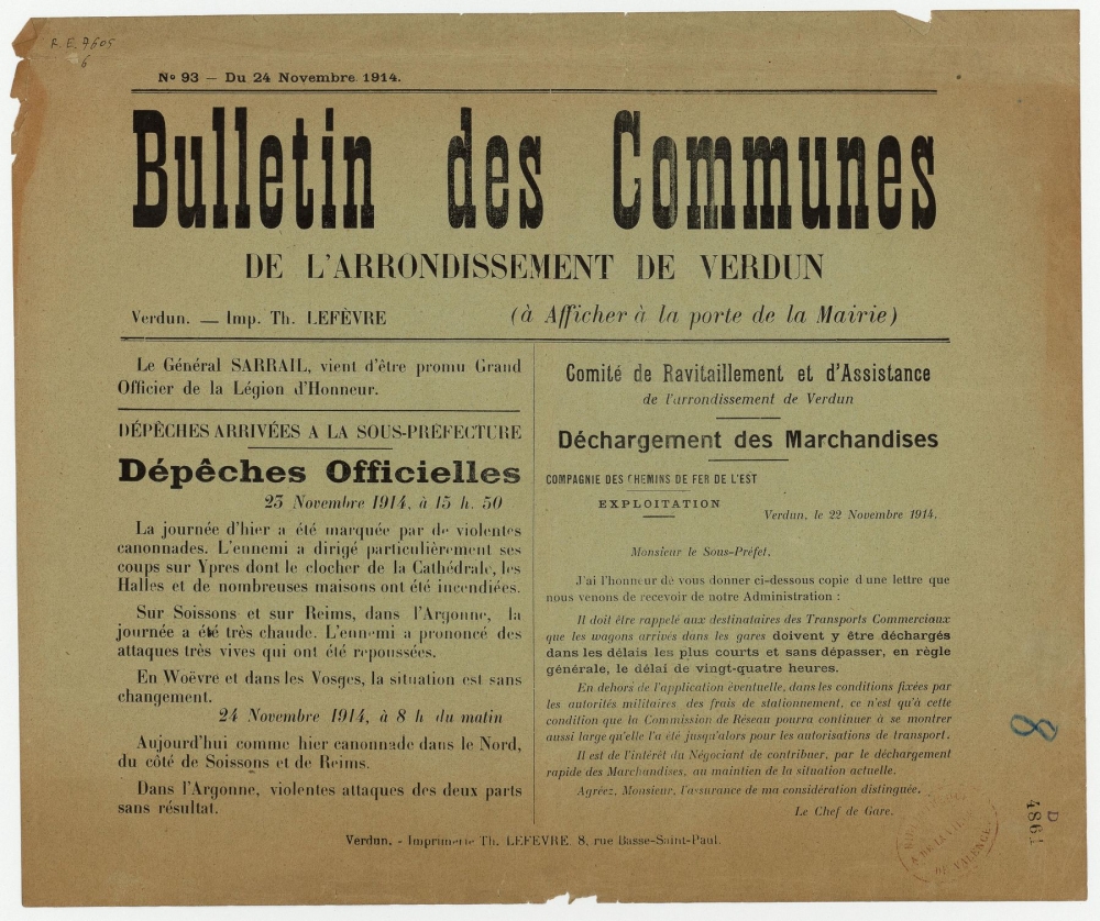 Bulletin des communes de l'arrondissement de Verdun 93 - 24 novembre 1914 