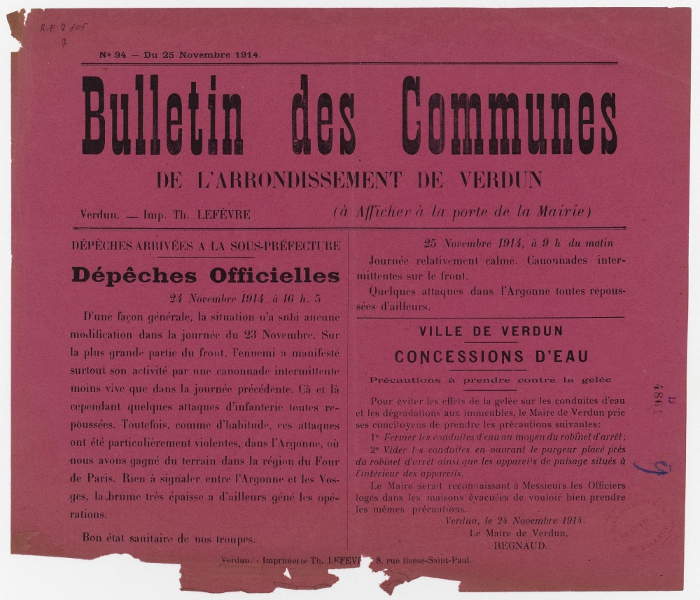 Bulletin des communes de l'arrondissement de Verdun 94 - 25 novembre 1914 