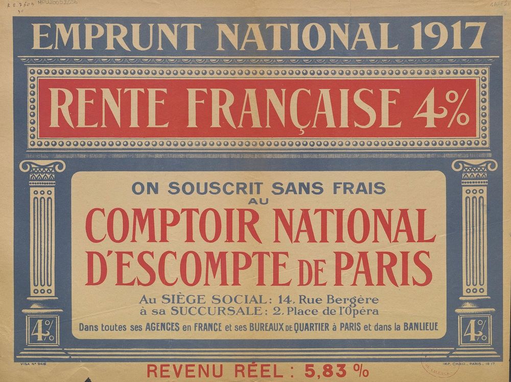 Emprunt national 1917. Rente française 4%