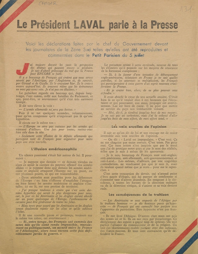 Le Président Laval parle à la presse