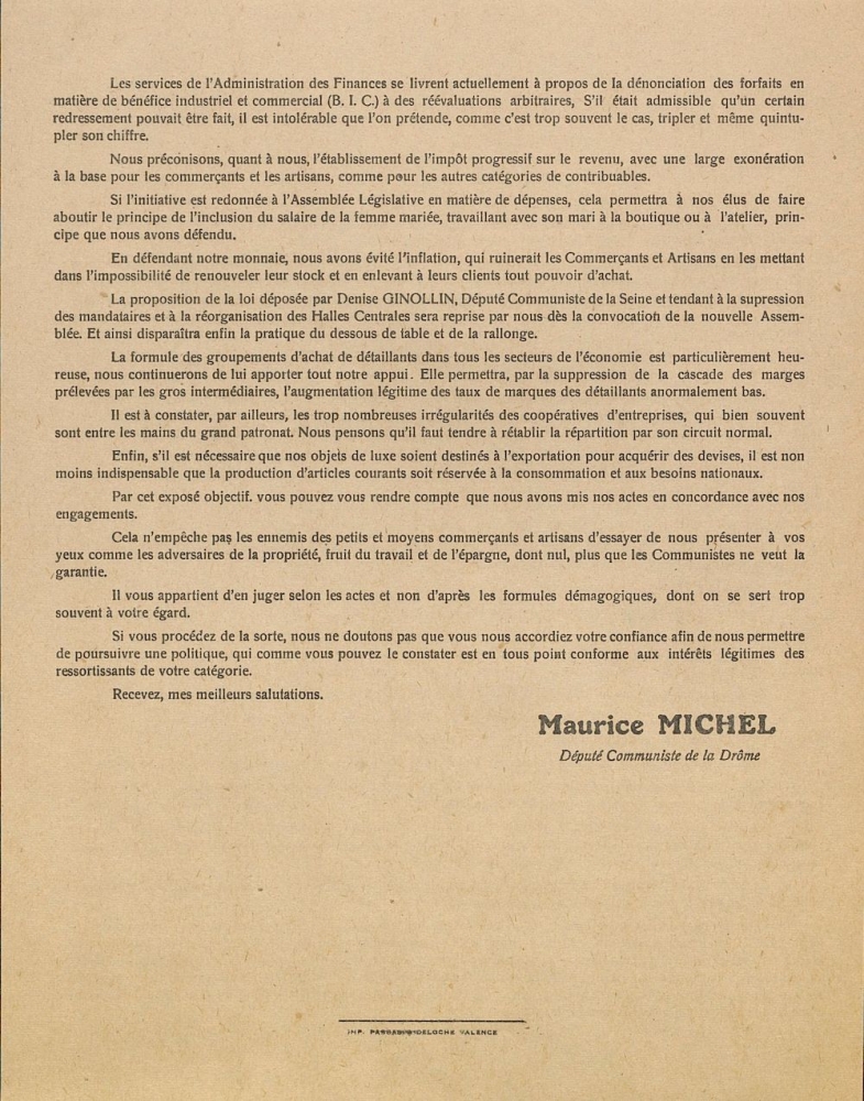 Monsieur, Madame : compte rendu du mandat de Maurice Michel, député communiste de la Drôme, Valence, le 11 mai 1946