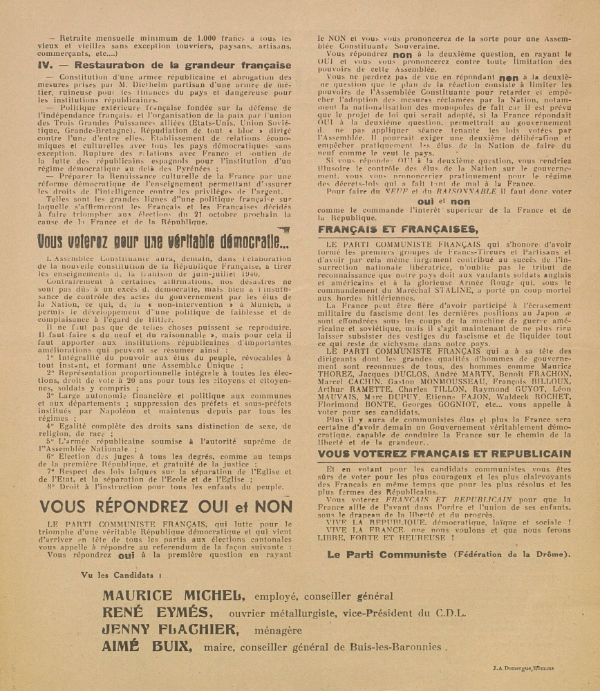 Élections générales du 21 octobre 1945 : Parti Communiste Français  [programme]