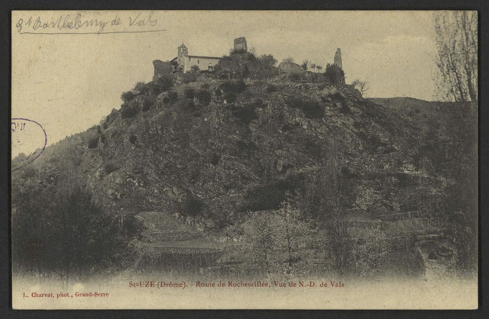 St-Uze (Drôme) - Route de Rochetaillée, Vue de N.-D. de Vals