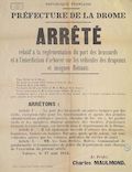Préfecture de la Drôme. Arrêté relatif à la réglementation du port des brassards et à l'interdiction d'arborer sur les véhicules des drapeaux et insignes flottants