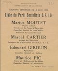 Département de la Drôme. Élections générales du 2 juin 1946 : liste du Parti Socialiste S.F.I.O. [bulletin de vote]
