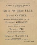 Département de la Drôme. Élection à l'Assemblée Nationale du 30 mars 1947 : liste du Parti Socialiste S.F.I.O. [bulletin de vote]