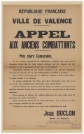 Ville de Valence. Appel aux anciens combattants