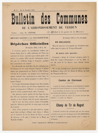 Bulletin des communes de l'arrondissement de Verdun 71 - 31 octobre 1914