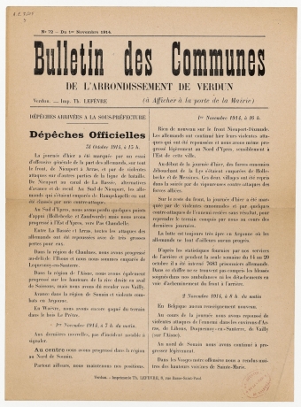 Bulletin des communes de l'arrondissement de Verdun 72 - 1er novembre 1914 