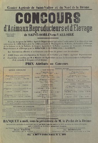 Comice agricole de Saint-Vallier et du Nord de la Drôme : concours d'animaux reproducteurs et d'élevage de Saint-Sorlin-en-Valloire