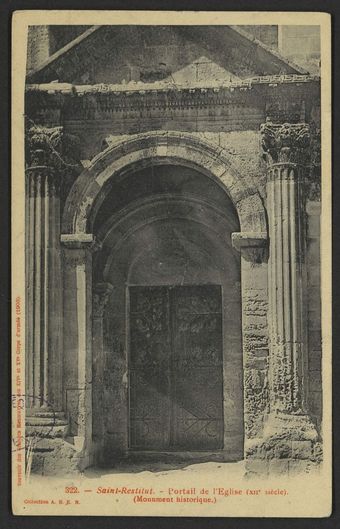 Saint-Restitut. - Portail de l'Eglise (XIIe siècle) (Monument historique)
