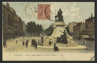 Valence - Statue d'Émile Augier et Boulevard Bancel