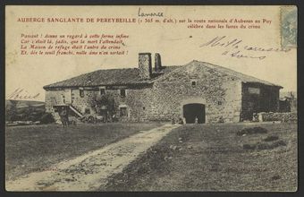 Auberge sanglante de Pereybeille (1365 m. d'alt.) sur la route nationale d'Aubenas au Puy célèbre dans les fastes du crime