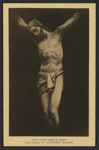 Christ mutilé ancien et classé, dans l'Eglise de Chassiers (Ardèche)